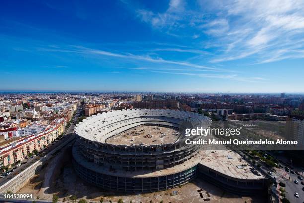 General view of the Nou Mestalla Stadium, which is half built as Valencia struggle with a huge debt and so continue to play at the old Estadio...