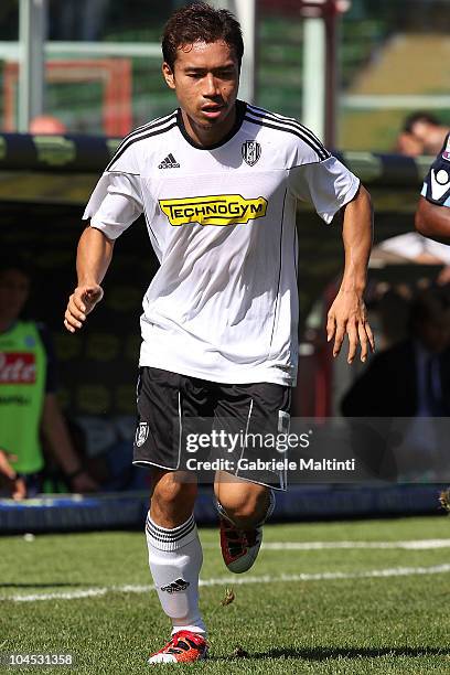 Yuto Nagatomo of AC Cesena in action during the Serie A match between Cesena and Napoli at Dino Manuzzi Stadium on September 26, 2010 in Cesena,...