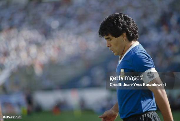 Diego Maradona from Argentina during a Round of 16 match against Uruguay during the 1986 FIFA World Cup. | Location: Puebla, Mexico.