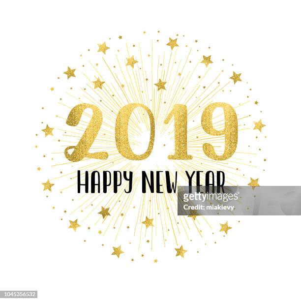 happy new year 2019 with golden fireworks - new years eve 2019 stock illustrations