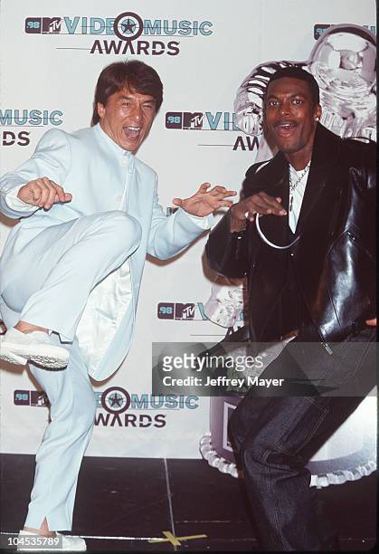 Jackie Chan and Chris Tucker during 1998 MTV Video Music Awards at Universal Amphitheatre in Universal City, California, United States.