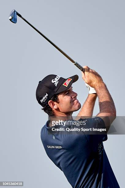 Ricardo Gouveia of Portugal in action during first day of Portugal Masters 2018 at Dom Pedro Victoria Golf Course on September 20, 2018 in Vilamoura,...
