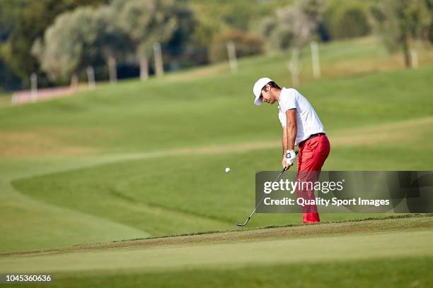 Jorge Campillo of Spain in action during first day of Portugal Masters 2018 at Dom Pedro Victoria Golf Course on September 20, 2018 in Vilamoura,...