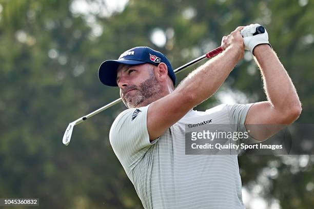 Paul Waring of England in action during first day of Portugal Masters 2018 at Dom Pedro Victoria Golf Course on September 20, 2018 in Vilamoura,...