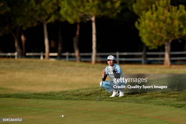 Phachara Khongwatmai of Thailand in action during first day of Portugal Masters 2018 at Dom Pedro Victoria Golf Course on September 20, 2018 in...