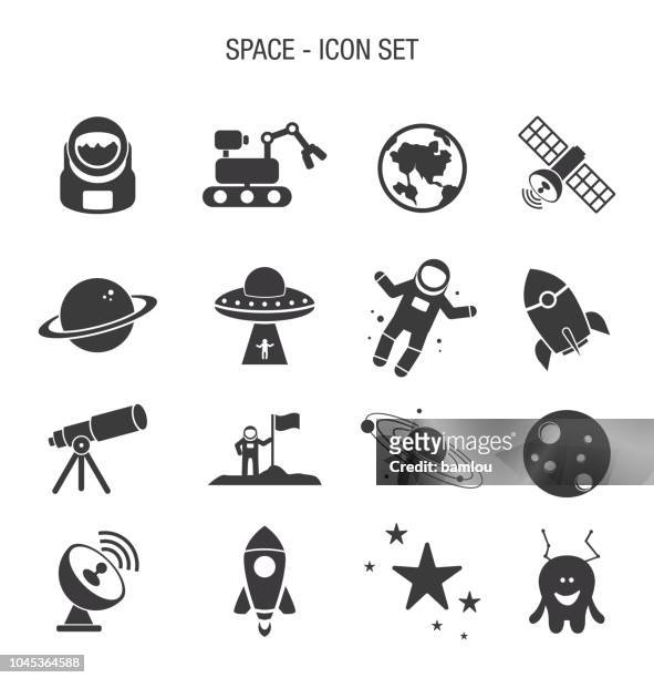 illustrazioni stock, clip art, cartoni animati e icone di tendenza di set di icone spazio - spazio cosmico