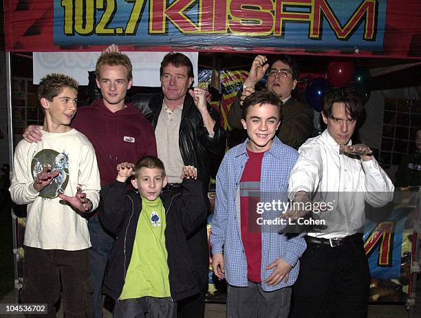 Justin Berfield, Christopher Masterson, Erik Per Sullivan, Bryan Cranston and Frankie Muniz of "Malcolm in the Middle" with John Flansburgh and John...