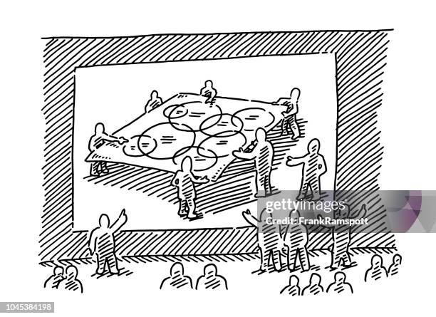 video wall conference teamwork drawing - video wall stock illustrations
