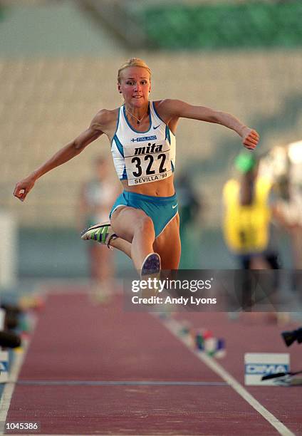 Heli Koivula of Finland in action in the Women's Triple Jump during the 1999 World Championships held at the Estadio Olimpico, in Seville, Spain. \...