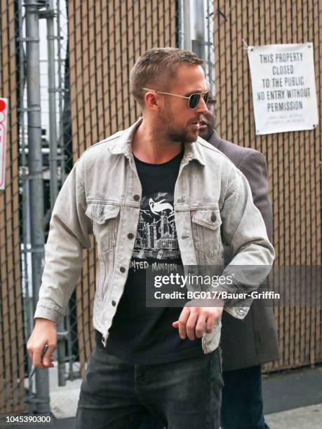 Ryan Gosling is seen arriving at 'Jimmy Kimmel Live' on October 03, 2018 in Los Angeles, California.