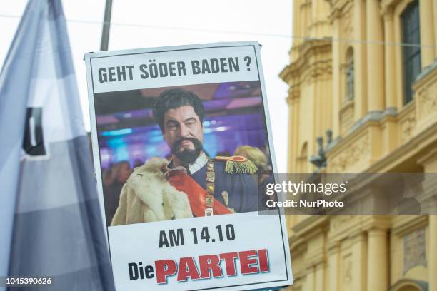 Election poster of Die PARTEI saying 'Does Soeder go bathing?' Soeder is in a guise as King Ludwig II who died in the Starnberger See. Up to 40.000...