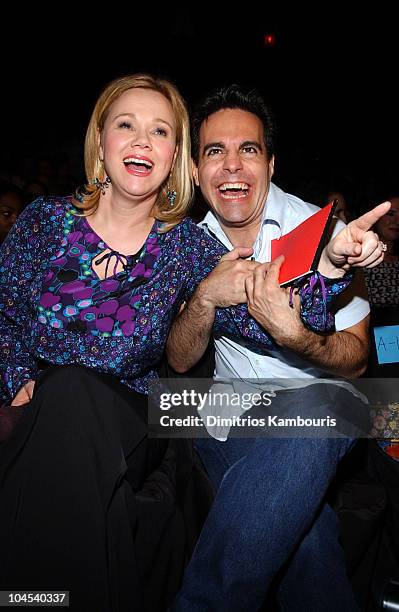 Caroline Rhea and Mario Cantone during Mercedes-Benz Fashion Week Spring Collections 2003 - Anna Sui - Front Row at Bryant Park in New York City, New...