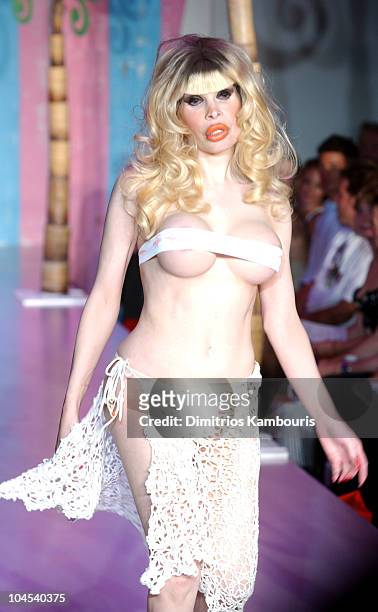 Amanda Lepore during Mercedes-Benz Fashion Week Spring Collections 2003 - Pierrot Show - Runway at Bryant Park in New York City, New York, United...