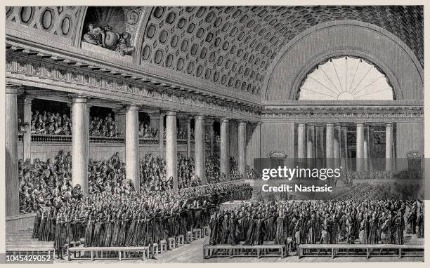 general view of the national assembly at versailles on june 17, 1789 - revolution fort lauderdale stock illustrations