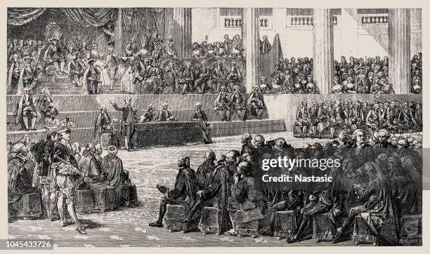 french revolution - the estates general (or states-general) of 1789 was the first meeting since 1614 of the french estates-general, a general assembly representing the french estates of the realm - french culture stock illustrations