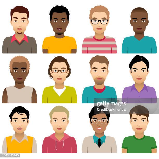 faces of different nation men - age contrast stock illustrations