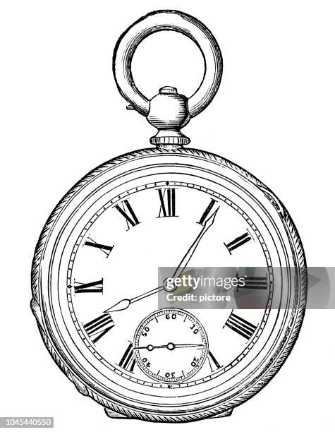 ilustrações de stock, clip art, desenhos animados e ícones de old watch 1884  (xxxl) - mono impressão