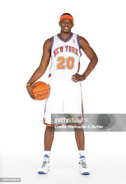 Patrick Ewing, Jr. #20 of the New York Knicks poses for a photo during Media Day on September 24, 2010 at the New York Knicks Practice Facility in...