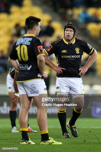 Thomas Waldrom of Wellington looks on during the round eight Mitre 10 Cup match between Wellington and Auckland at Westpac Stadium on October 4, 2018...