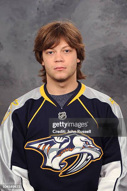 Sergei Kostitsyn of the Nashville Predators poses for his official headshot for the 2010-2011 NHL season September 17, 2010 in Nashville, Tennessee.