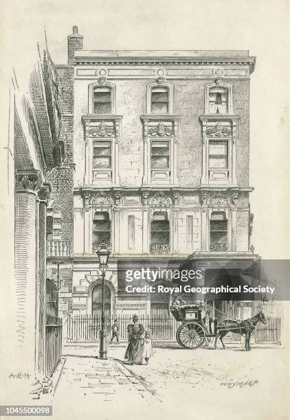 Royal Geographical Society, Savile Row, London, The original caption reads:-'1, Savile Row, the house of the Society from 1871-1912'. This is a copy...