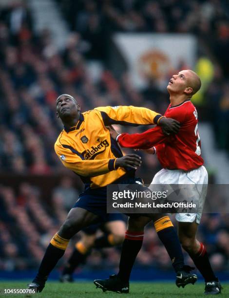 December 2000 - Premier League Football - Manchester United v Liverpool - Emile Heskey of Liverpool and Wes Brown of United - .