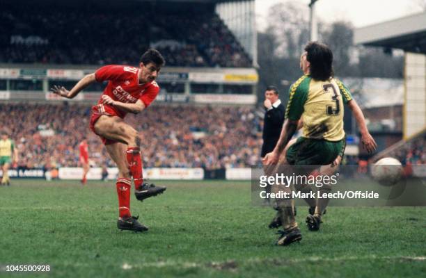 April 1987 - Football League Division 1 - Norwich City v Liverpool - Ian Rush of Liverpool shoots - .