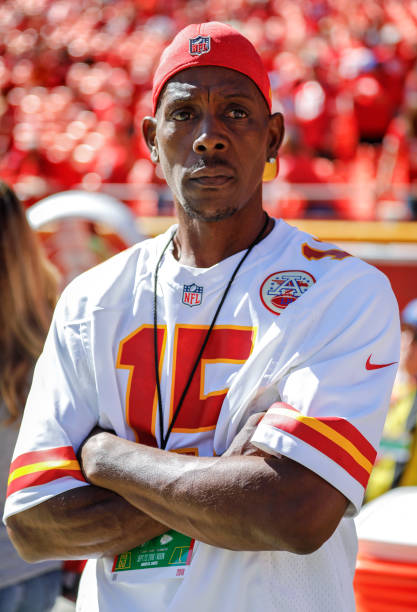 Pat Mahomes, father of Patrick Mahomes, quarterback for the Kansas City Chiefs, watched the team warmup prior to the game against the San Francisco...