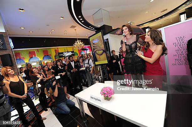 Evelyn Lauder and model Elizabeth Hurley attend the kick off of Breast Cancer Awareness Month with The Estse Lauder Companies and Bloomingdale's...