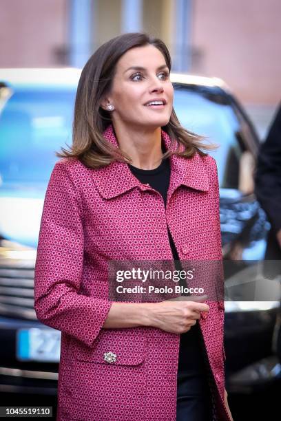 Queen Letizia of Spain attends the conference 'Iniciativas de Formacion y Empleo Para Jovenes' at Red Cross headquarters on October 4, 2018 in...