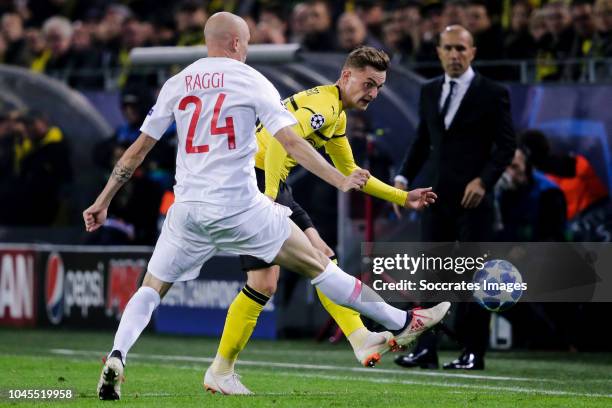 Andrea Raggi of AS Monaco, Jacob Bruun Larsen of Borussia Dortmund during the UEFA Champions League match between Borussia Dortmund v AS Monaco at...