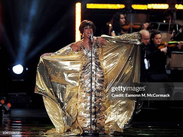 Dame Shirley Bassey performs during Welcome To Wales at Millennium Stadium on September 29, 2010 in Cardiff, Wales.