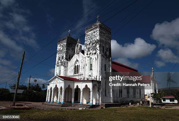 Moss is seen at the top of the main church in Saleaaumua on September 29, 2010 in Saleaaumua, Samoa. 189 people were killed and hundreds more injured...