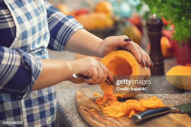 preparing pumpkin soup at home - hokaido pumpkin stock pictures, royalty-free photos & images