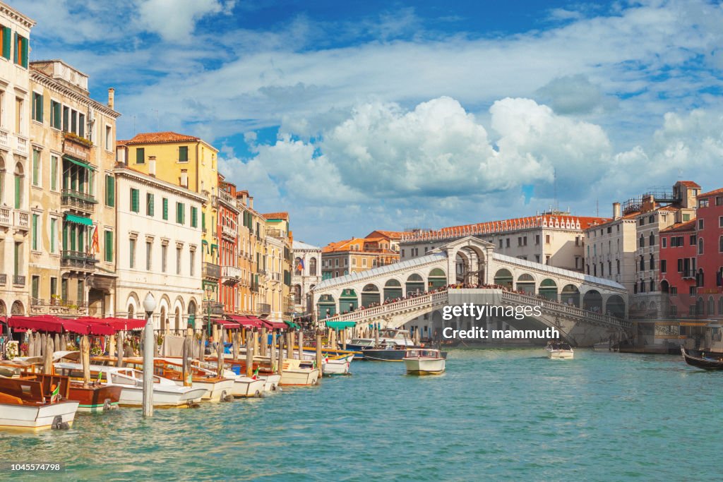 El puente de Rialto y el Gran Canal en Venecia, Italia