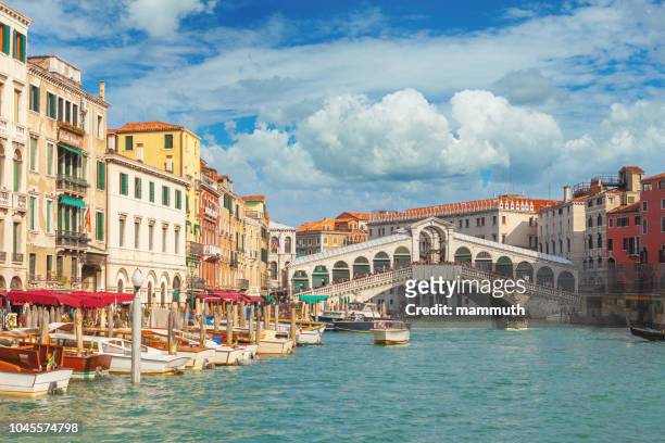 the rialto bridge and the grand canal in venice, italy - venice italy stock pictures, royalty-free photos & images