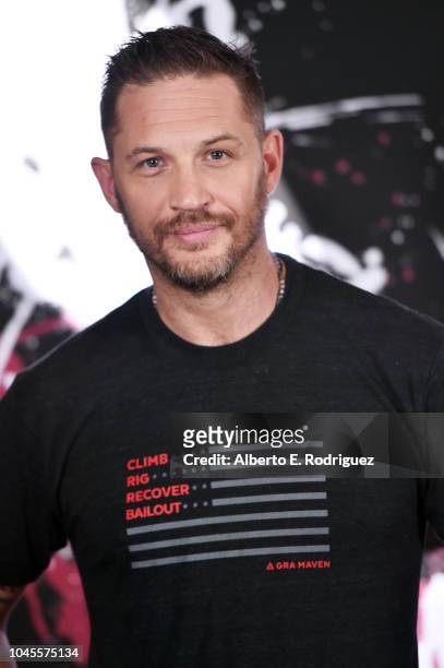 Tom Hardy attends a photo call for Columbia Pictures' "Venom" at the Four Seasons Hotel Los Angeles at Beverly Hills on September 27, 2018 in Los...