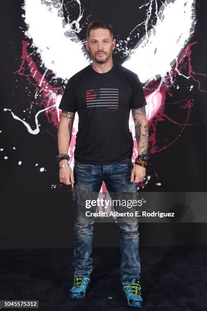 Tom Hardy attends a photo call for Columbia Pictures' "Venom" at the Four Seasons Hotel Los Angeles at Beverly Hills on September 27, 2018 in Los...