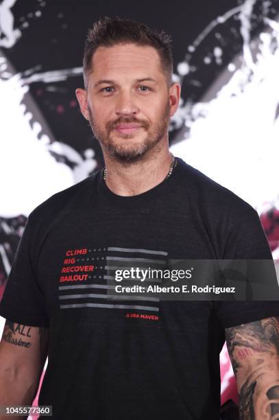 Tom Hardy attends a photo call for Columbia Pictures' "Venom" at the Four Seasons Hotel Los Angeles at Beverly Hills on September 27, 2018 in Los...