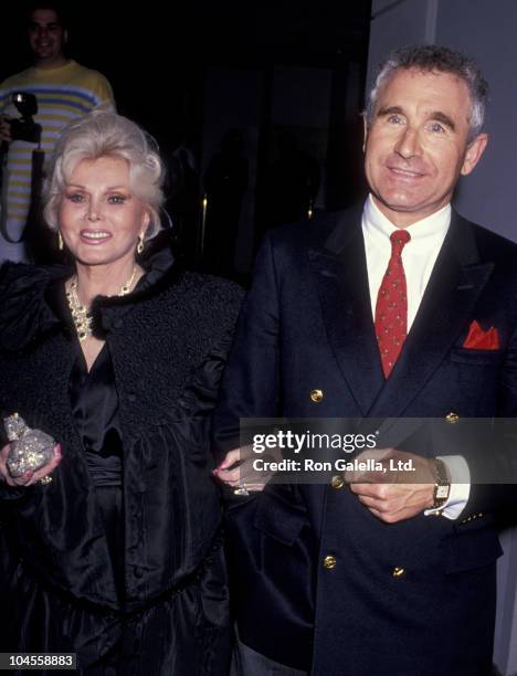 Actress Zsa Zsa Gabor and husband Frederic von Anhalt attend the opening of Tony Curtis Art Exhibit on April 22, 1989 at the Beverly Hilton Hotel in...
