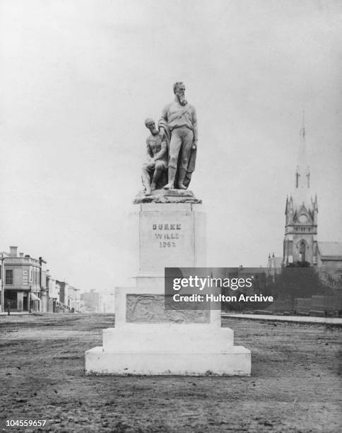 The statue of Robert O'Hara Burke and William John Wills on Collins Street, Melbourne, circa 1880. The work of Charles Summers, the statue...