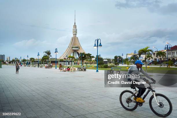 August 17: The corniche park and Freedom Tower stands in central Bata August 17, 2018 in Bata, Equatorial Guinea. .