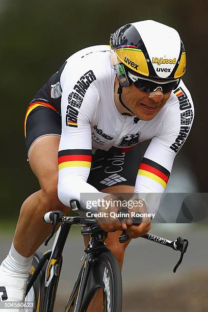 Bert Grabsch of Germany competes in the Elite Men's Time Trial on day two of the UCI Road World Championships on September 30, 2010 in Geelong,...