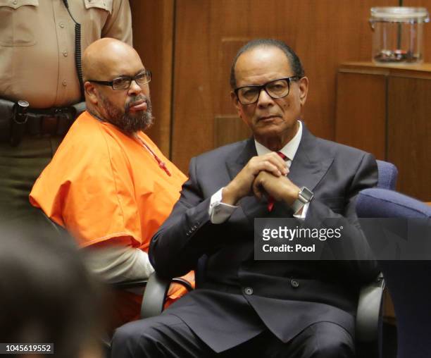 Marion "Suge" Knight and his attorney Albert DeBlanc during sentencing at the Clara Shortridge Foltz Criminal Justice Center on October 4, 2018 in...