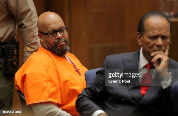Marion "Suge" Knight and his attorney Albert DeBlanc during sentencing at the Clara Shortridge Foltz Criminal Justice Center on October 4, 2018 in...