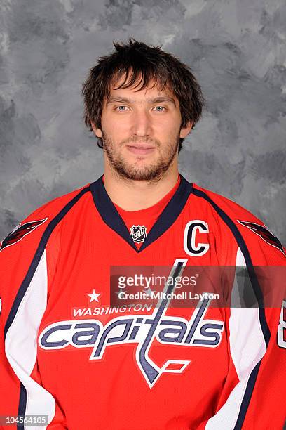 Alexander Ovechkin of the Washington Capitals poses for his official headshot for the 2010-2011 NHL season on September 17, 2010 at the Kettler...