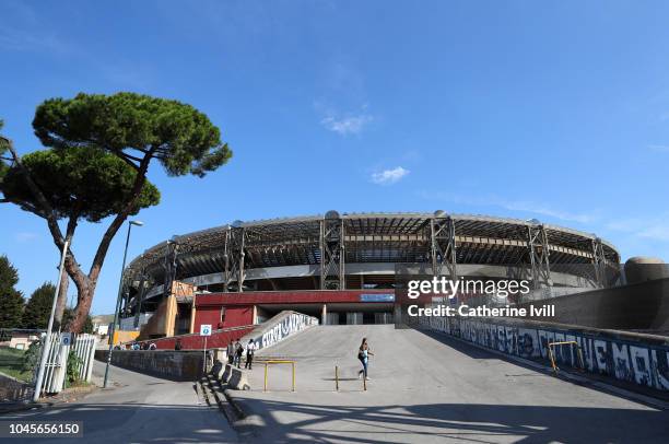 General view outside the stadium before the Group C match of the UEFA Champions League between SSC Napoli and Liverpool at Stadio San Paolo on...