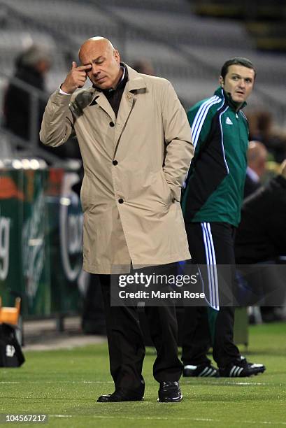 Christian Gross, head coach of Stuttgart reacts during the UEFA Europa League group H match between Odense Boldklub and VfB Stuttgart at Odense...