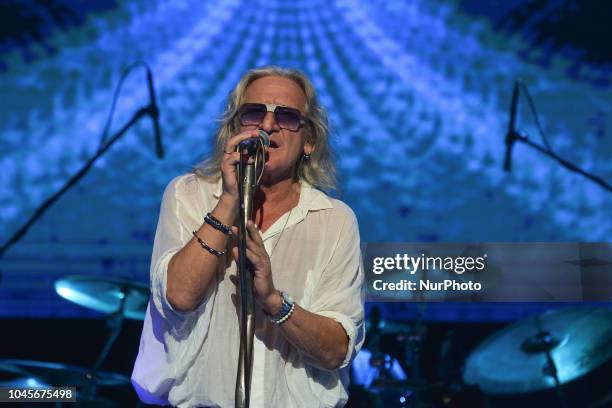 Grzegorz Markowski, a lead vocalist of a Perfect rock band, during the 25th Anniversary Gala of the Siemacha Association in Krakow's ICE Arena....