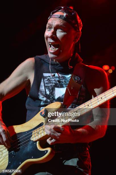 Piotr Urbanek of 'Perfect' rock band on guitare during the 25th Anniversary Gala of the Siemacha Association in Krakow's ICE Arena. Siemacha...